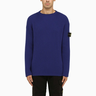 Stone Island Crewneck Knit In Pure Light Wool In Blue