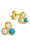 Sterling Forever Bermuda Imitation Pearl Stud Earrings In Gold