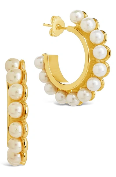Sterling Forever 14k Plated 4mmmm Pearl Bubble Hoops In Gold