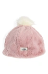 Ugg Kids' Faux Fur Pompom Beanie In Petal Pink