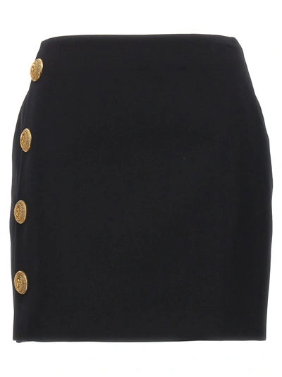 Balmain Lion Embossed-button Miniskirt In Black