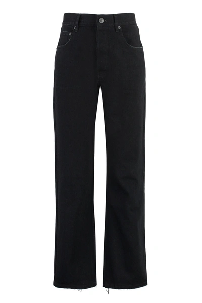 Balenciaga Blue 5-pocket Jeans With Logo Patch In Cotton Denim Man In Black