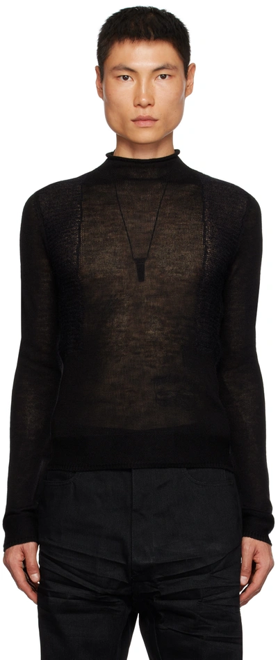 Rick Owens Harness Ribbed-panel Wool Sweater In Black