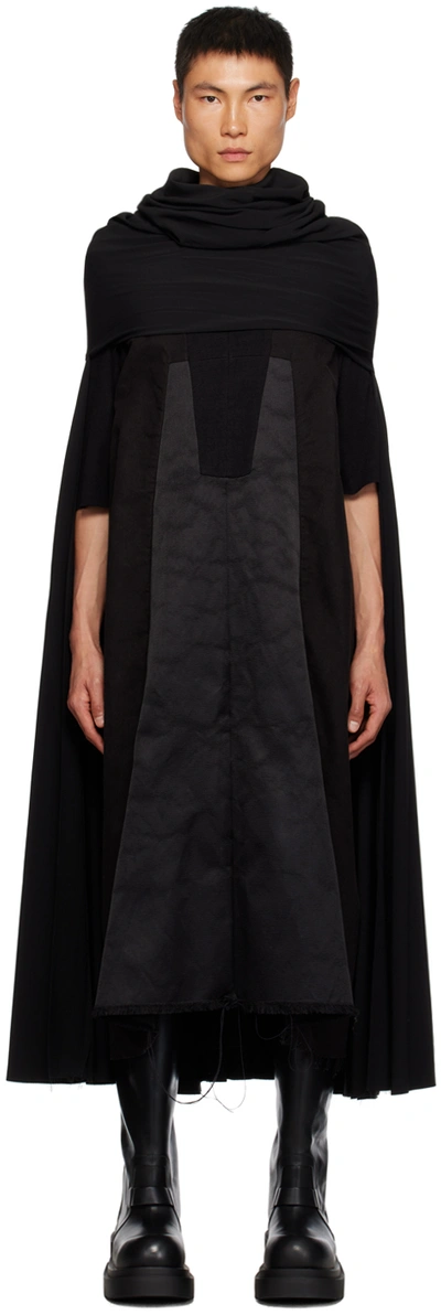 Rick Owens Black Cowl Neck Coat In 09 Black