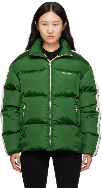 Palm Angels Logo Down Jacket In Forest Green