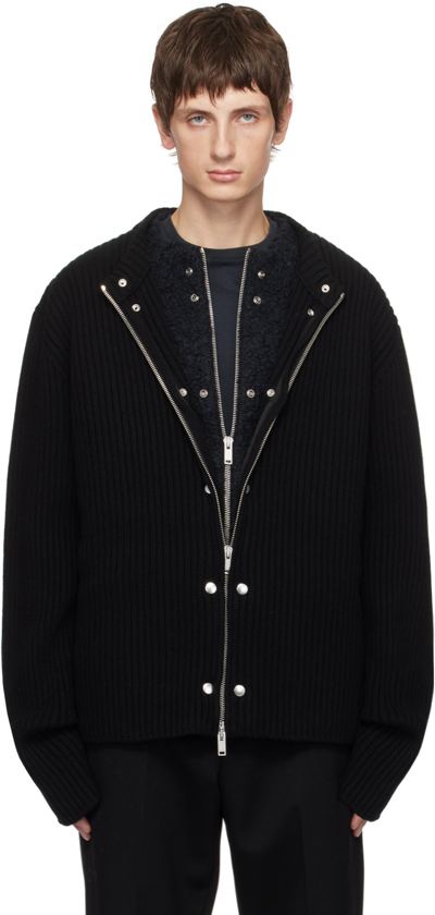 Jil Sander Shearling-lined Wool-blend Cardigan In Black