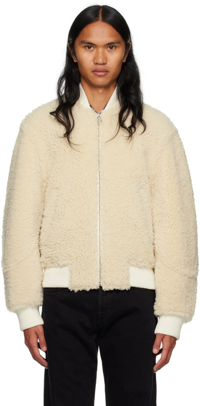 Jacquemus Le Blouson Pilou Shearling Bomber Jacket In Cream