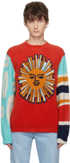 The Elder Statesman Knit Crewneck With Ribbed Hem And Graphic Print In 600 Red