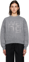 Alexander Wang T Debossed-stacked-logo Unisex Sweater In 091 Medium Grey Melange