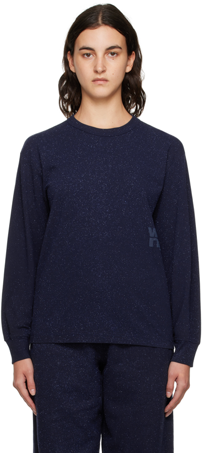 Alexander Wang T Navy Glittered Long Sleeve T-shirt In 065 Nine Iron