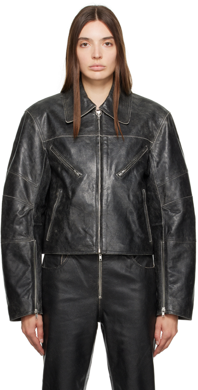 Helmut Lang Black Faded Leather Jacket In Black - 001
