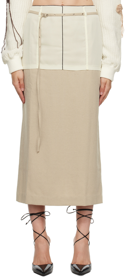 Kijun Beige Layered Midi Skirt In Cream / Beige