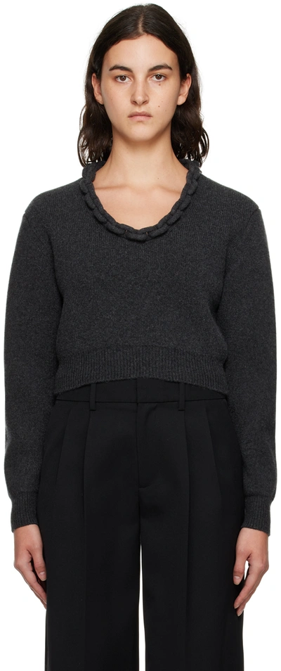 Alexander Wang Gray Scoop Neck Sweater In 063 Charcoal Melange