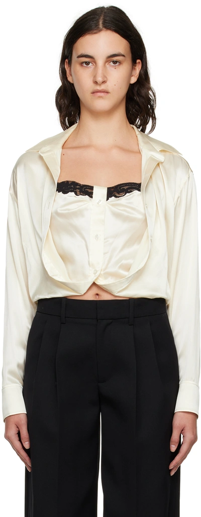 Alexander Wang T Alexanderwang.t Silk Button Down Lace Trim Shirt In Ivory