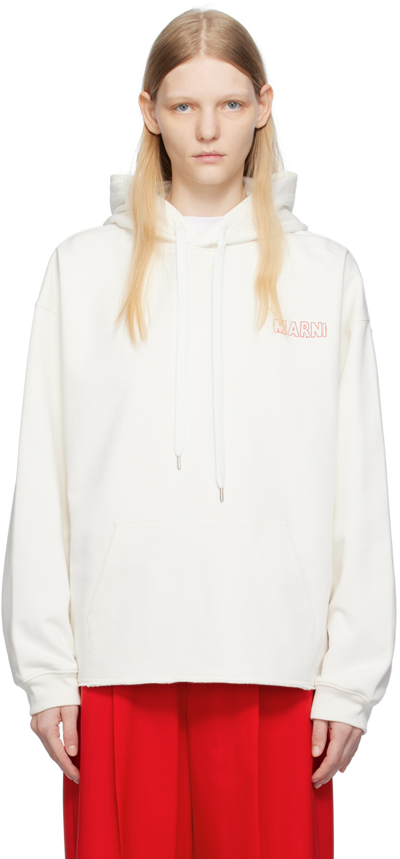 Marni White Printed Hoodie In Clw02 Stone White
