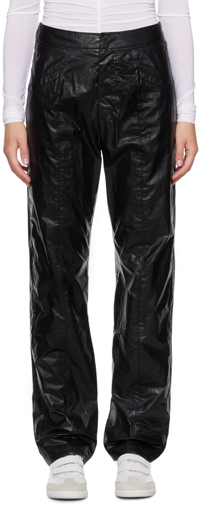 Isabel Marant Anea Crinkled Coated Cotton-blend Pants In Black