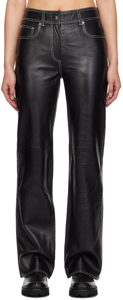 Stand Studio Black Sandy Leather Pants In 89900 Black/white