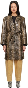 GANNI BROWN SNAKE FAUX-LEATHER COAT