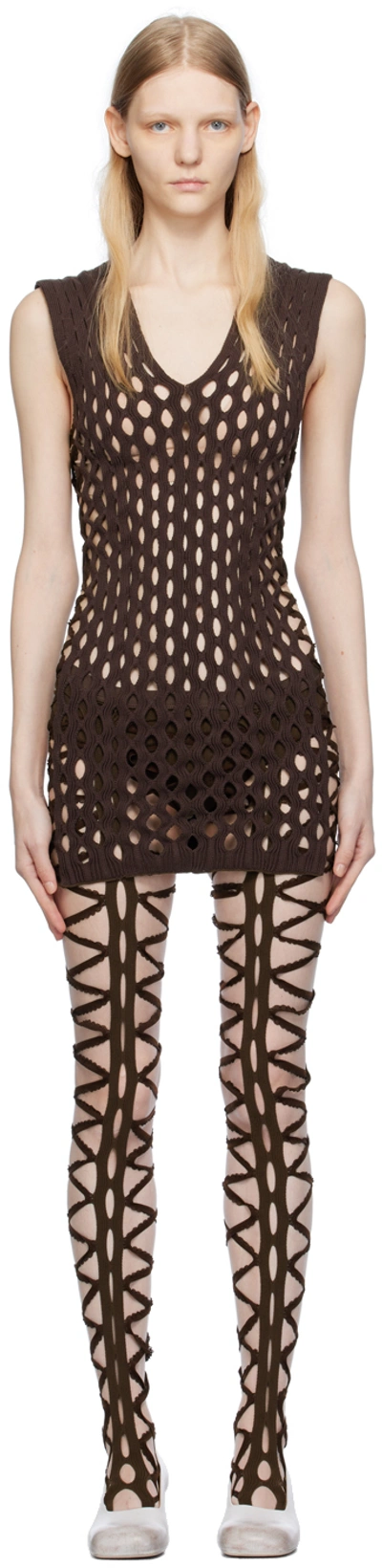 Sinéad O’dwyer Brown Squiggle Minidress In Chocolate