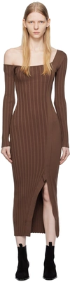 ELLEME BROWN ASYMMETRIC MIDI DRESS