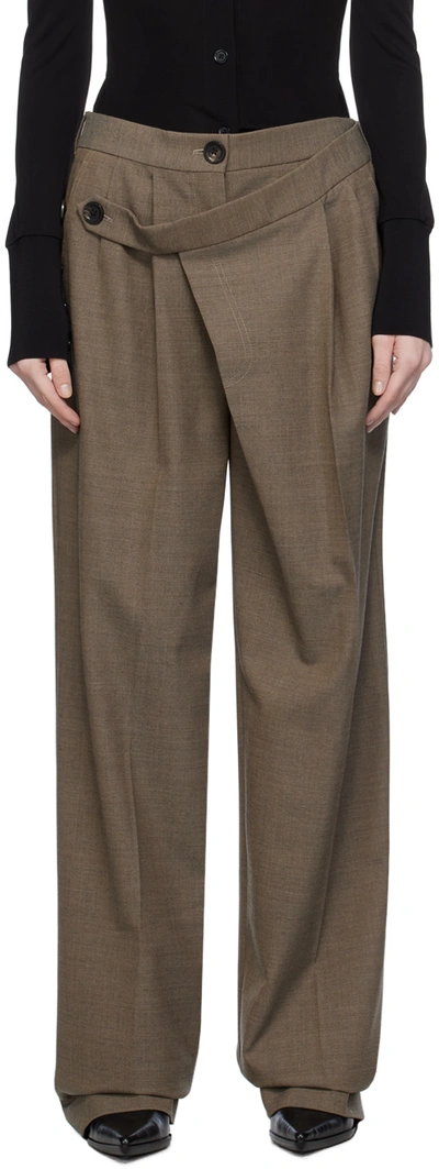 Peter Do Brown Wrap Trousers In Ash Melange