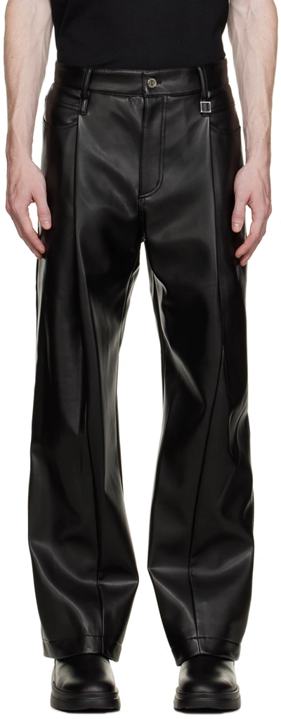 Wooyoungmi Black Pleated Faux-leather Trousers In Black 983b