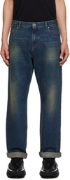 Balmain Vintage Logo-patch Straight-leg Jeans In 6kd Bleu Jean Brut