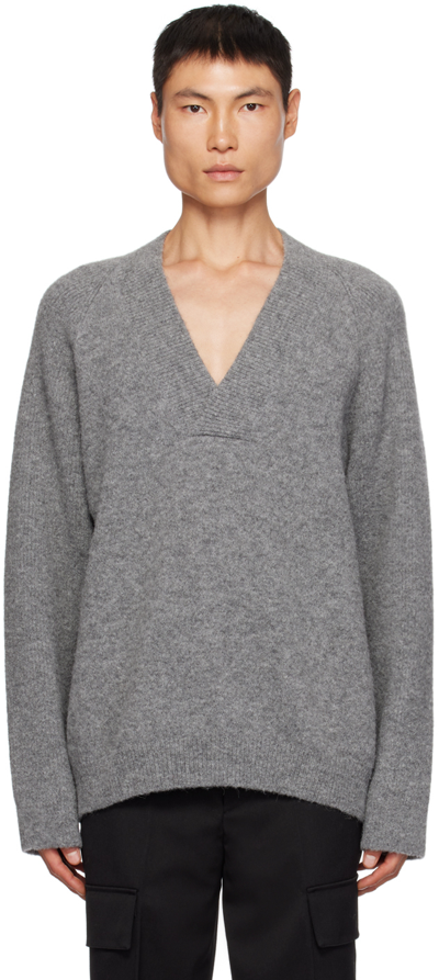 Rohe Gray V-neck Sweater In 907 Grey Melange