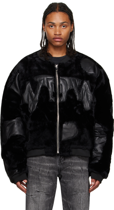 Who Decides War Black Wdw Digi Shearling Bomber Jacket In Coal