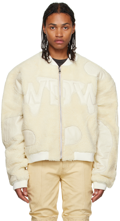 Who Decides War Off-white 'wdw' Digi Shearling Bomber Jacket In Ivory