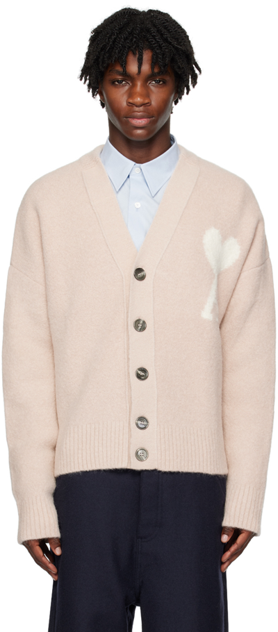 Ami Alexandre Mattiussi Logo-intarsia Alpaca-blend Cardigan In Pink
