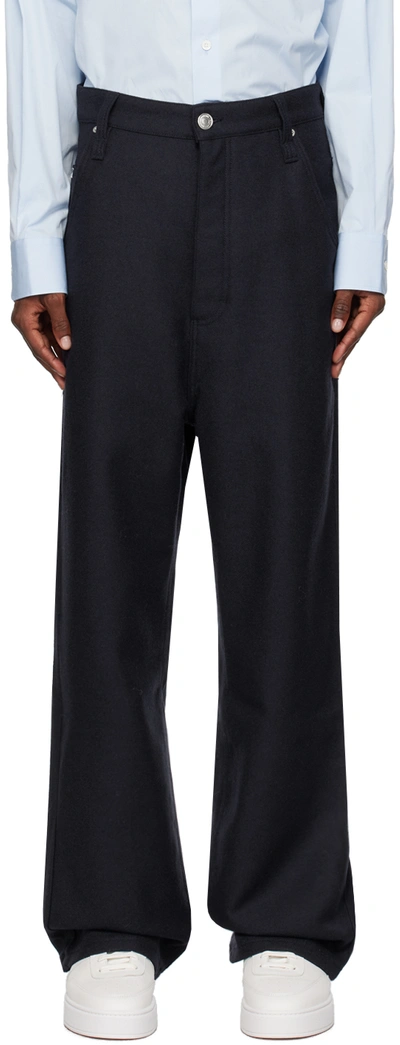 Ami Alexandre Mattiussi Navy Baggy Fit Trousers In Night Blue.430