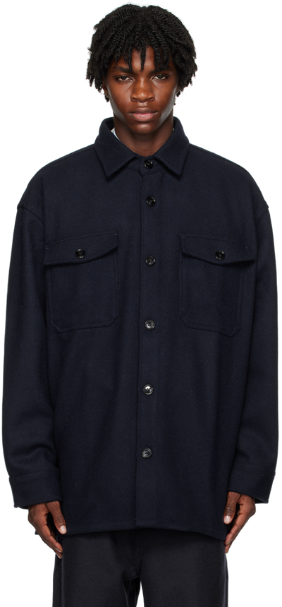 Ami Alexandre Mattiussi Navy Pocket Shirt In Night Blue.430