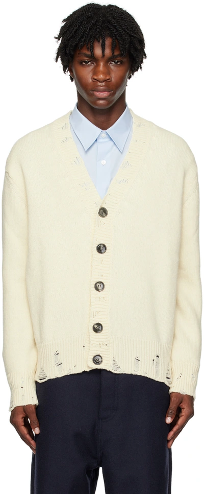 Ami Alexandre Mattiussi Off-white Cut Out Cardigan In Ivory/185