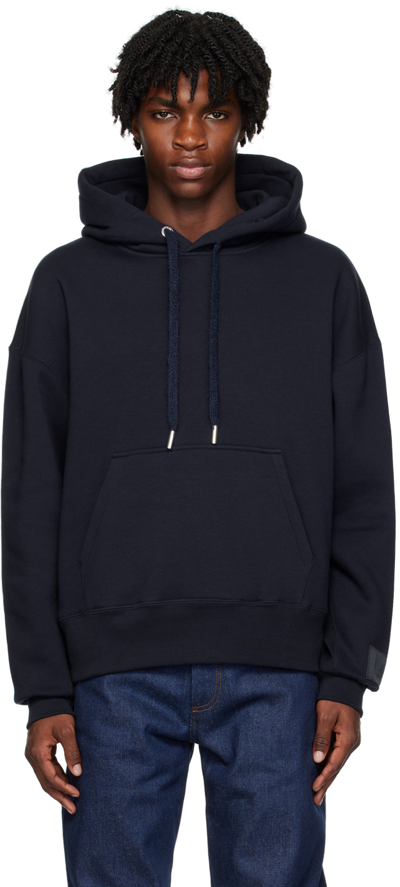 Ami Alexandre Mattiussi Navy Drawstring Hoodie In Night Blue/430