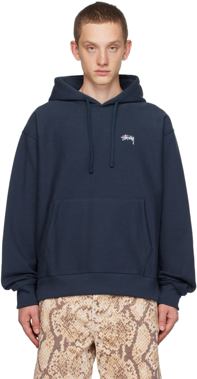 Stussy Navy Embroidered Hoodie In Blue