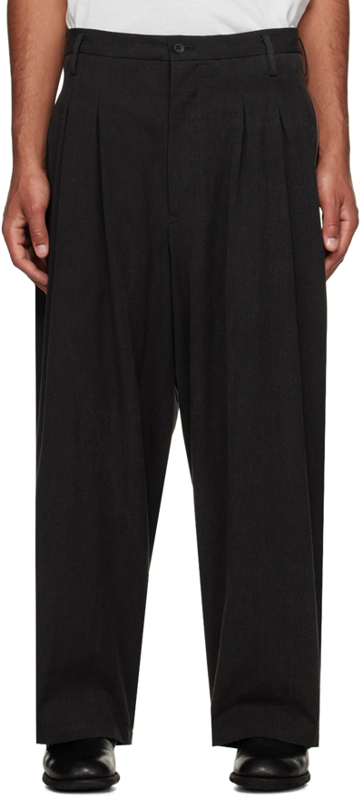Ys For Men Gray 12-pleat Trousers In 1 Grey