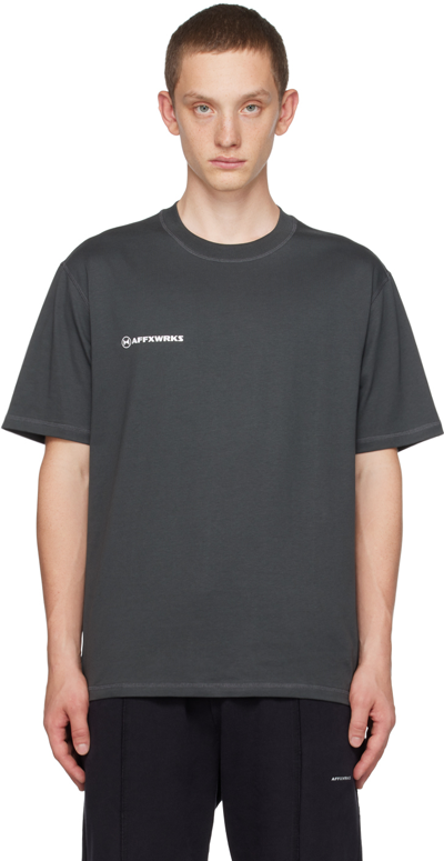 Affxwrks Gray Printed T-shirt In Washed Black