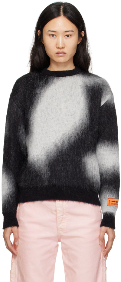 Heron Preston Aop Knit Crewneck Alpaca Wool Blend Sweater In Black White