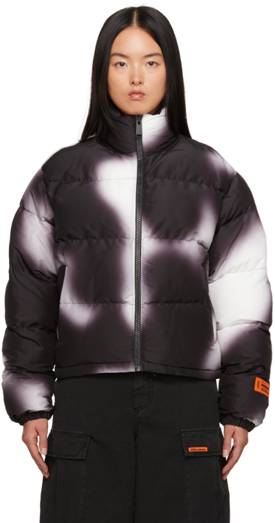 Heron Preston Black Ex-ray Aop Blur Puffer Jacket In White Black