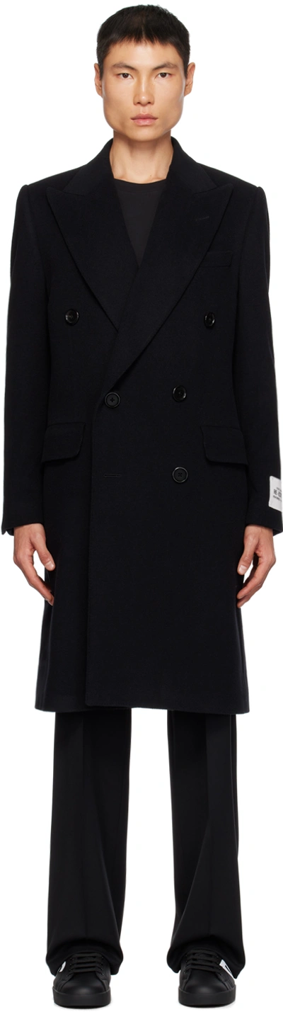 DOLCE & GABBANA BLACK DOUBLE-BREASTED COAT