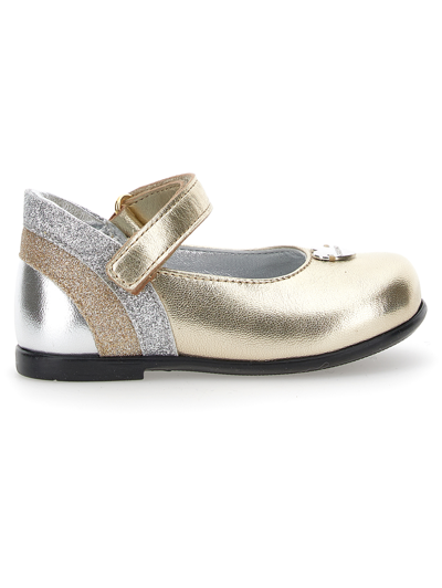 Monnalisa Laminated Ballet Flats In Gold + Silver