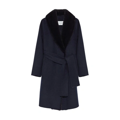 Yves Salomon Cashmere Coat With Mink Collar And Removable Lining In Bleu_fonce