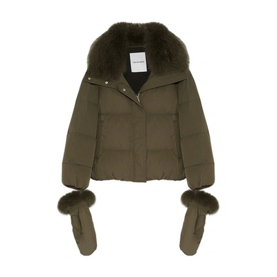 Yves Salomon Puffer Jacket Made From A Waterproof Technical Fabric With A Fox Fur Collar In Kaki