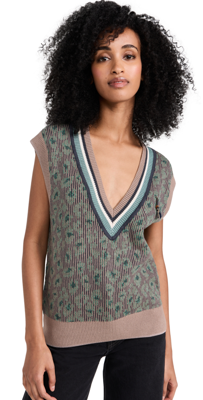 Scotch & Soda Plunging V-neck Knitted Vest In Green
