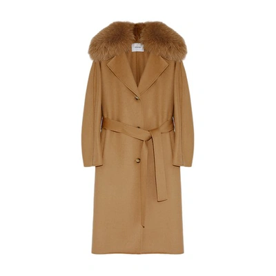 Yves Salomon Belted Cashmere Coat With Fox Fur Collar In Beige