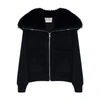 Yves Salomon Cropped Cashmere Jacket With Fox Fur Collar In Bleu_fonce
