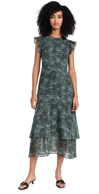 Scotch & Soda Sleeveless Midi Flounce Dress In Feather Bottle Green