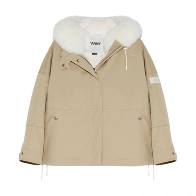 Yves Salomon Waterproof Box-cut Parka Made From A Waterproof Fabric With Fox And Rabbit Fur Trim In Beige