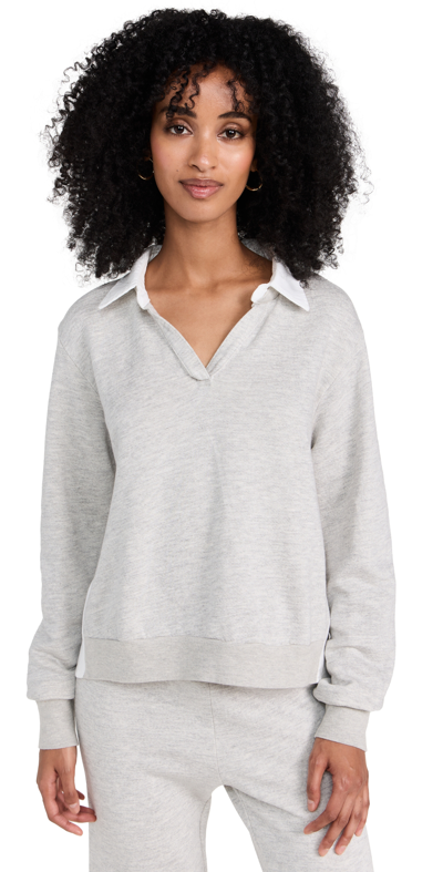 Monrow Poplin Mix Collar Sweatshirt In Heather Grey